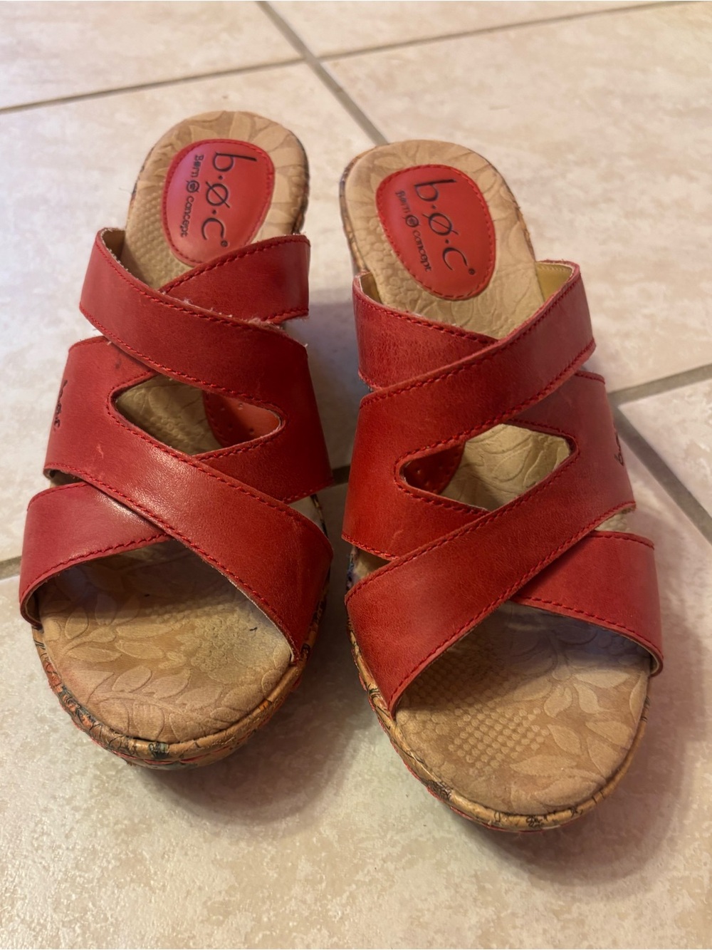 b.o.c. Red Crisscross Leather Slide Sandals